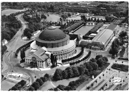 AK, Hannover, Stadthalle, Luftbildansicht, Version 1, um 1960