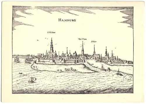 AK, Hamburg, Gesamtansicht nach einer Radierung von Bertius (1616), um 1938
