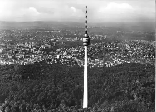 AK, Stuttgart, Luftbildtotale mit Fernsehturm, um 1962