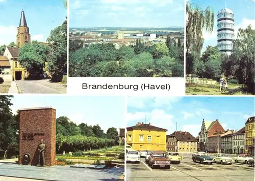 AK, Brandenburg Havel, fünf Abb., u.a. Mahnmal OdF, 1982