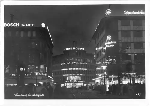 AK, Düsseldorf, Corneliusplatz, Nachtansicht, um 1960