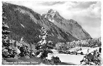 AK, Lautersee mit Wetterstein, Winteransicht, um 1956