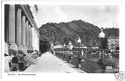 AK, Bad Ems, Die Kurpromenade, belebt, 1953