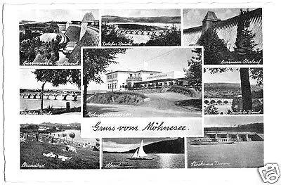 AK, Gruß vom Möhnsee, neun Abb., u.a. Hotel Möhnseeterrassen, um 1955