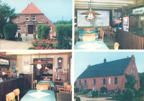 AK, Landkirchen a. F., Gasthaus u. Hotel Ch. Petersen, vier Abb., um 1988