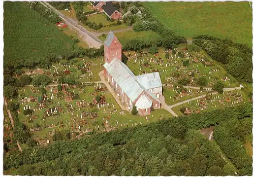 AK, Süderende auf Föhr, St. Laurentii-Kirche, Luftbildansicht, um 1981