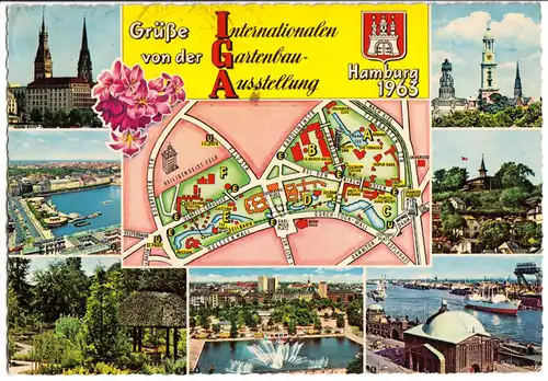AK, Hamburg, Internationale Gartenbau-Ausstellung, sieben Abb. und Karte,1963