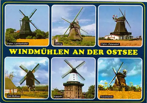 AK, Windmühlen an der Ostseeküste, sechs Abb., um 1990