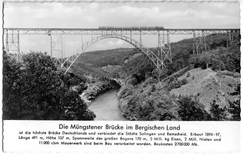 AK, Solingen, Die Müngstener Brücke im Bergischen Land, 1958
