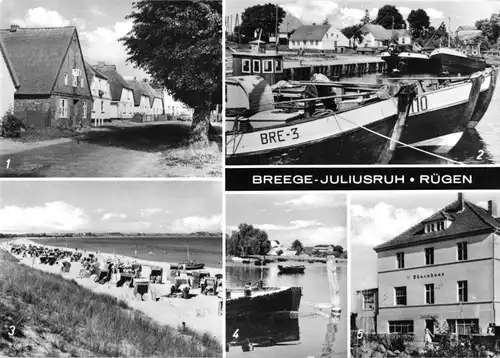 AK, Breege - Juliusruh Rügen, fünf Abb., u.a. Hafen, 1974
