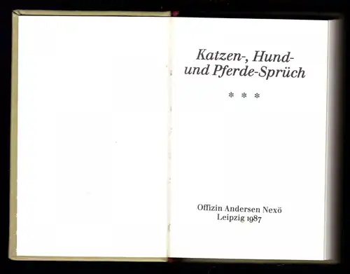 Katzen-, Hund- und Pferde-Sprüch, Minibuch im Schober, 1987