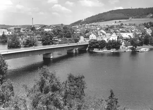 AK, Saalburg Saale, Teilansicht mit neuer Brücke, um 1965