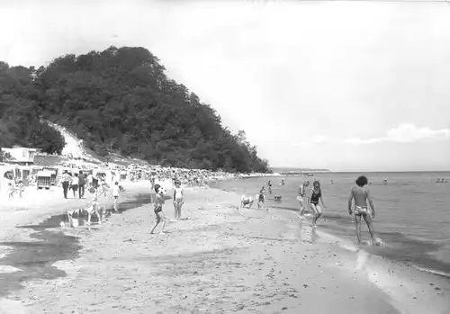 AK, Ostseebad Sellin Rügen, Am Fischerstrand, belebt, 1983
