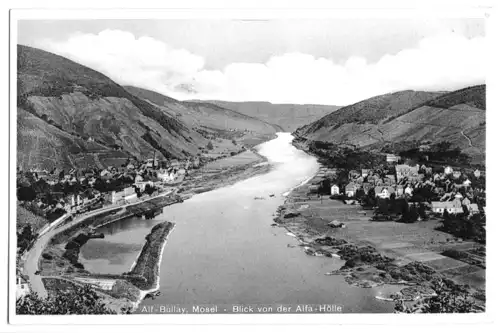 AK, Alf - Bullay Mosel, Blick von der Alfa - Hölle, um 1955