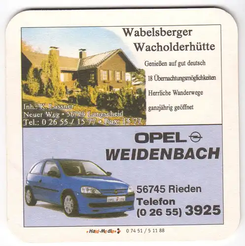 Bierdeckel, Langscheid, Wabelsberger Wacholderhütte u.a., um 2000
