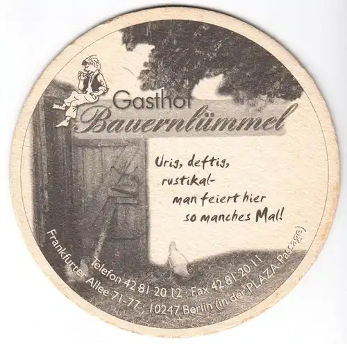 Bierdeckel, Gasthof Bauernlümmel, Berlin Fridrichshain, um 2000