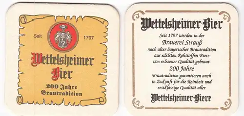 Bierdeckel, Brauerei Strauß, Treuchlingen, Wettelsheimer Biere, um 1999
