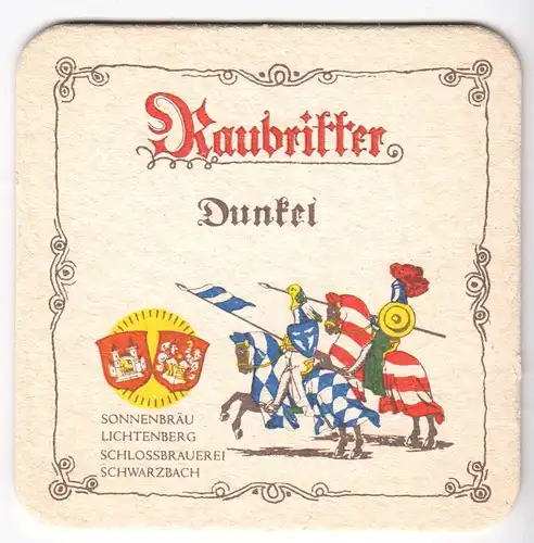Bierdeckel, Sonnenbräu Lichtenberg, Lichtenberg Franken, Raubritter Dunkel, 1995