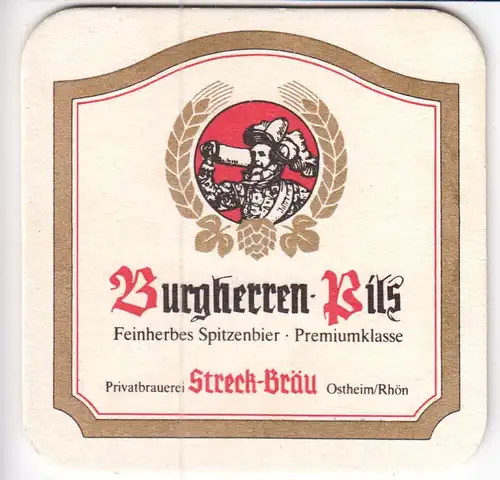 Bierdeckel, Streck-Bräu, Ostheim Rhön, Burgherren-Pils, um 2000