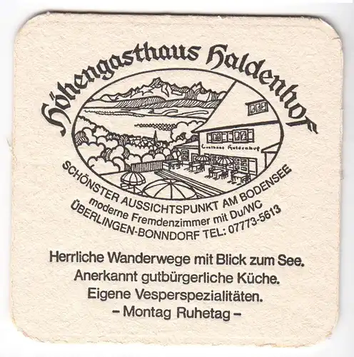 Bierdeckel, Zoller Hof Bier, Sigmaringen, Überlingen-Bonndorf, Höhengasthaus ...