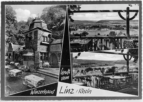 AK, Linz a. Rhein, Gruß vom Winzerhaus am Kaiserberg, drei Abb., 1964