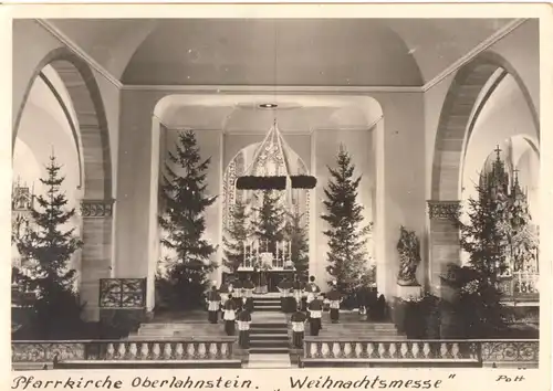 AK, Oberlahnstein am Rhein, Pfarrkirche innen, "Weihnachtsmesse", Echtfoto, 1955