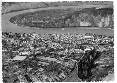 AK, Boppard am Rhein, Luftbildaufnahme der Stadt, um 1957