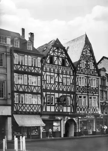 AK, Trier, Fachwerkhäuser am Hauptmarkt, um 1962