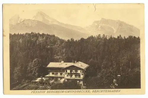 AK, Berchtesgaden, Pension Bergheim-Gmundbrücke, 1930er