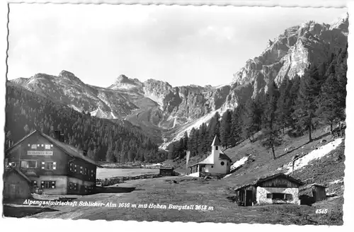 AK, Stubaital, Tirol, Alpengastwirtschaft Schlicker-Alm, um 1965