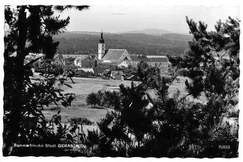 AK, Stadt Geras, Niederösterreich, Teilansicht mit Kirche, 1973
