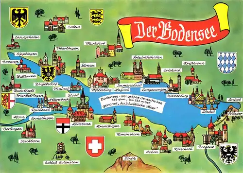 AK, Meersburg Bodensee, Landkarte des Bodensees, um 1979