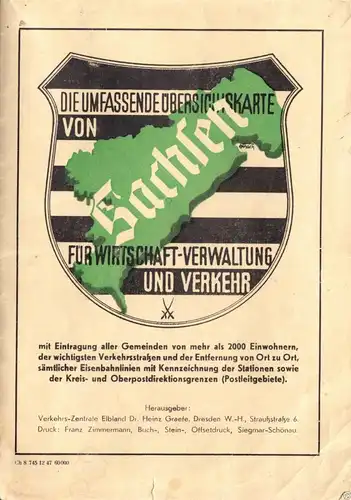 Übersichtskarte von Sachsen, 1947