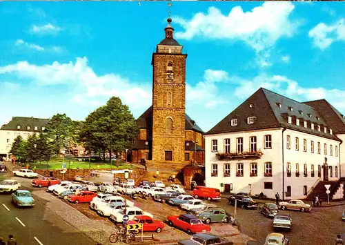 AK, Siegen Westf., Kornmarkt und Nikolaikirche, Pkw, um 1978