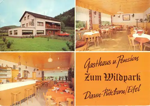 AK, Daun - Pützborn, Eifel, Gasthaus und Pension "Zum Wildpark", drei Abb., 1975