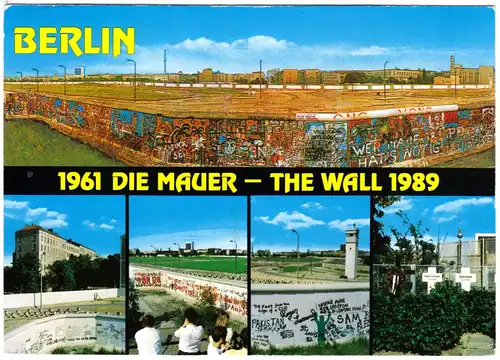 AK, Berlin, Grenzanlagen, fünf Abschnitte der Mauer 1961-1989, um 1994