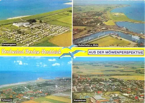 AK, Nordseebad Norden - Norddeich, vier Luftbildaufnahmen, um 1997