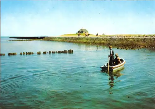 AK, Hallig, Teilansicht mit Boot, um 1978