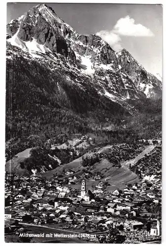 AK, Mittenwald, Totale mit Wetterstein, 1966