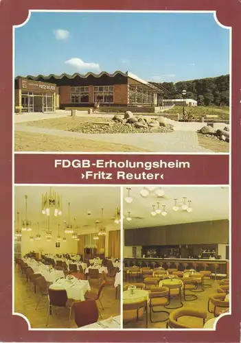 AK, Schwerin Zippendorf, FDGB-Erholungsheim "Fritz Reuter", drei Abb., V.2, 1986