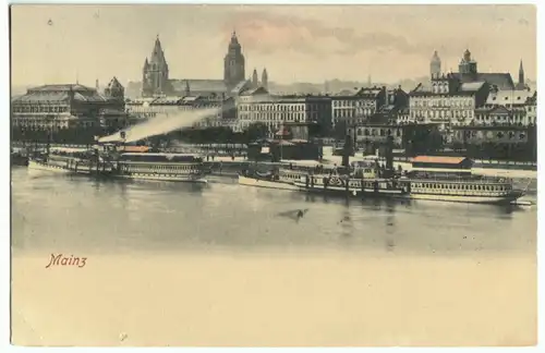 AK, Mainz, Panorama, Dampfer, um 1900