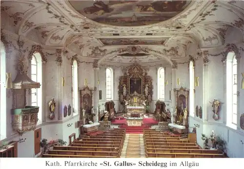 AK, Scheidegg Allgäu, Kath. Pfarrkirche "St. Gallus", Innenansicht, um 1985