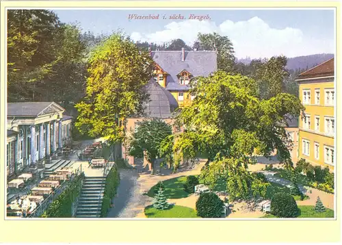 AK, Thermalbad Wiesenbad, Historische Ansicht der Kuranlagen, Reprint um 1992
