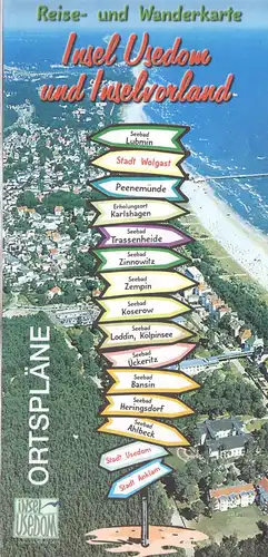 Reise- und Wanderkarte der Insel Usedom und Vorland, mit Ortsplänen, um 2000