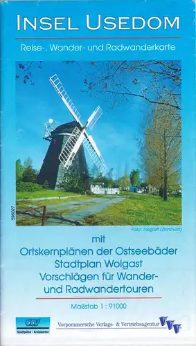 Reise- und Wander- und Radwanderkarte, Insel Usedom mit Ortsplänen, um 2000