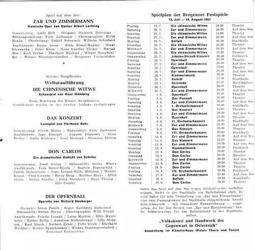 Programmheft, Bregenz am Bodensee, Bregenzer Festspiele 1957