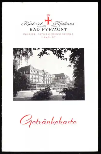 Kurhotel Kurhaus Bad Pyrmont, Getränkekarte, um 1970