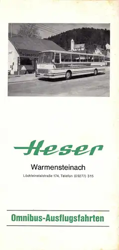 tour. Prospekt, Warmensteinach, Reisebüro Heser, um 1960