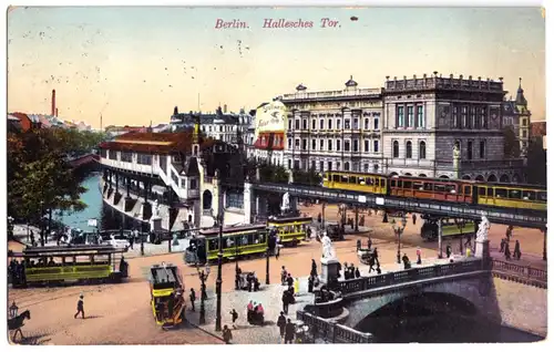 AK, Berlin Kreuzberg, Partie am U-Bahnhof Hallesches Tor, belebt, 1912