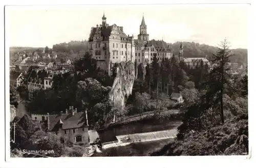 AK, Sigmaringen, Teilansicht mit Schloß, um 1938